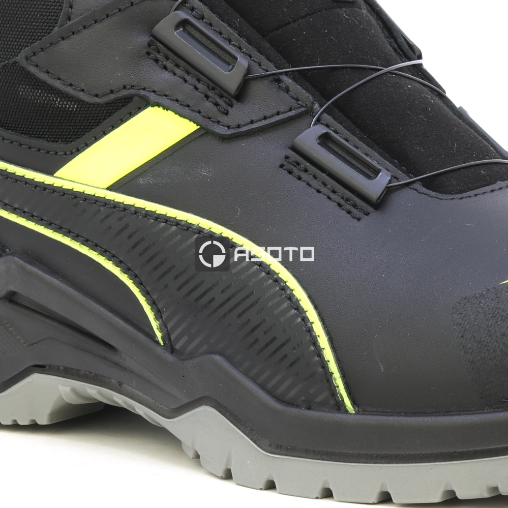 detail PUMA Krypton DISC MID S3 ESD čierna pánska kožená pracovná obuv s rýchloupínaním
