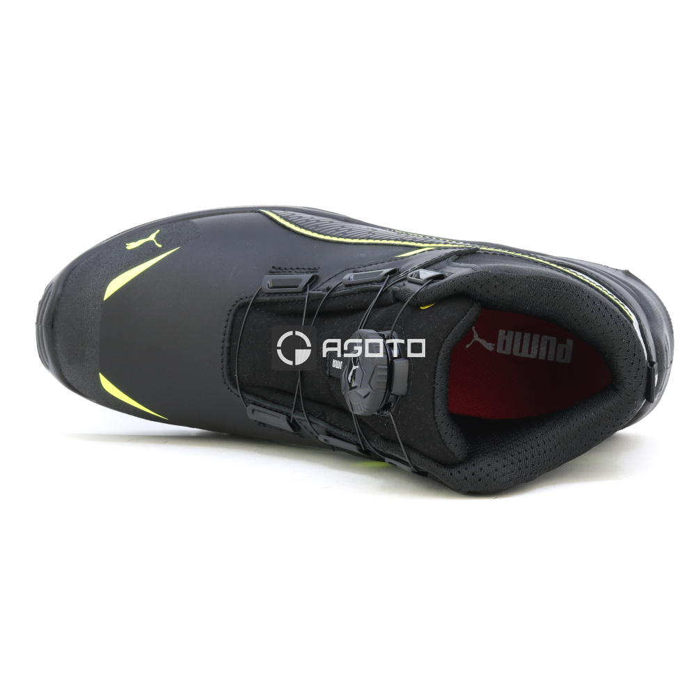 detail PUMA Krypton DISC MID S3 ESD čierna pánska kožená pracovná obuv s rýchloupínaním