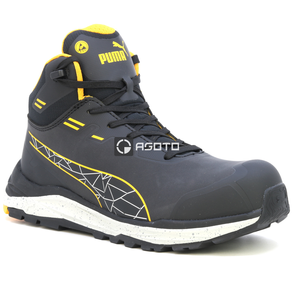 detail PUMA Xplore Mid S3 čierna pánska odľahčená pracovná obuv, mäkký došľap
