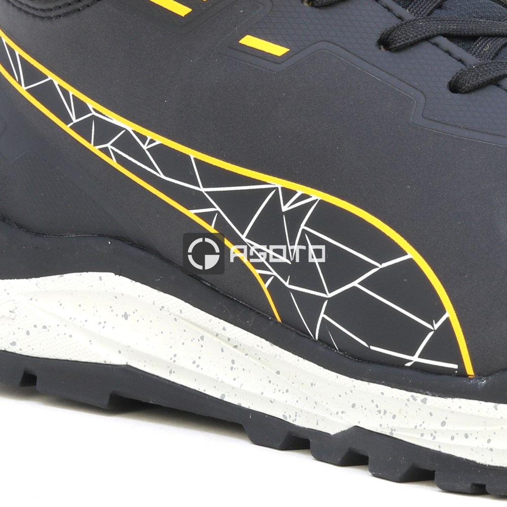 detail PUMA Xplore Mid S3 čierna pánska odľahčená pracovná obuv, mäkký došľap
