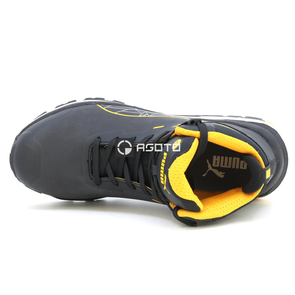 detail PUMA Xplore Mid S3 čierna pánska odľahčená pracovná obuv, mäkký došľap