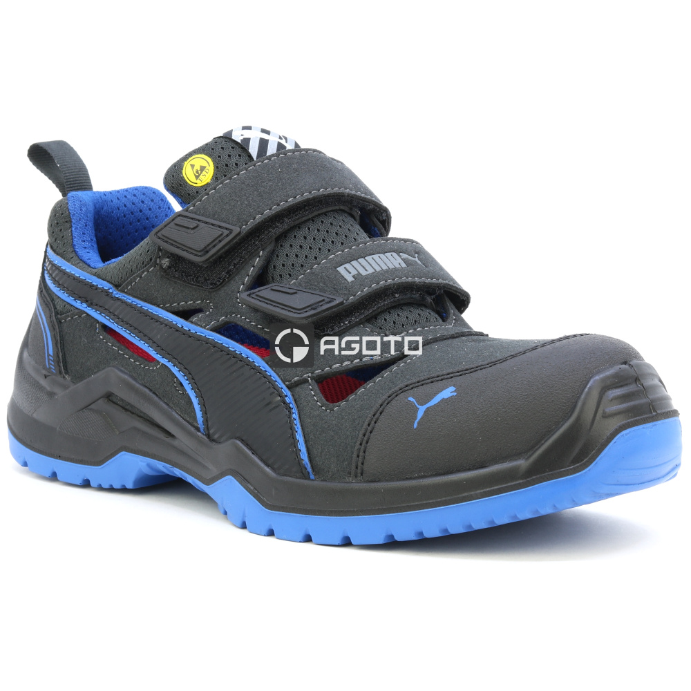 detail PUMA Neodyme S1P ESD blue čierny pánsky pracovný kožený sandál