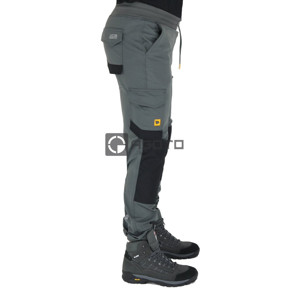 detail JCB Jogger 4 Way Stretch sivé pánske pracovné nohavice s maximálnou flexibilitou