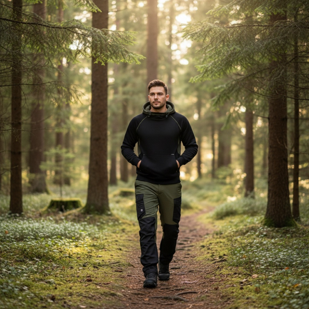 detail Asoto Vindel pánska mikina čierna celoročná pohodlná bavlnená