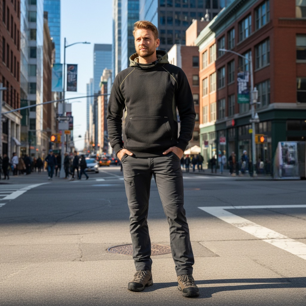 detail Asoto Vindel pánska mikina čierna celoročná pohodlná bavlnená