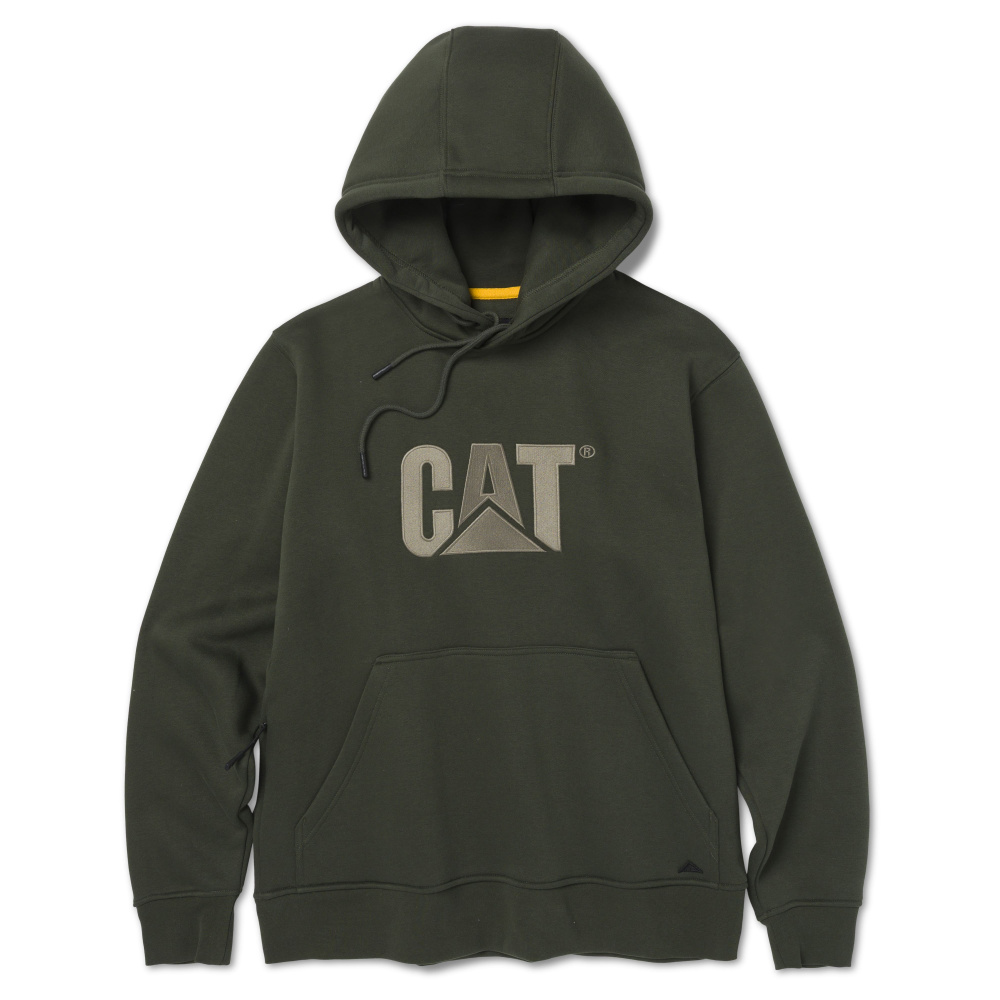 detail CATERPILLAR TM Hooded olivová pánska mikina s kapucňou a logom CAT
