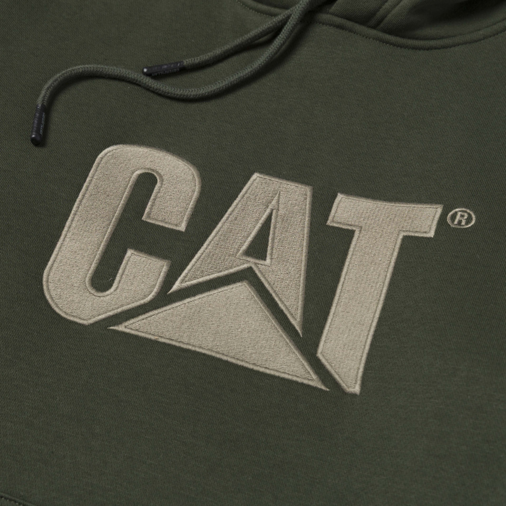 detail CATERPILLAR TM Hooded olivová pánska mikina s kapucňou a logom CAT
