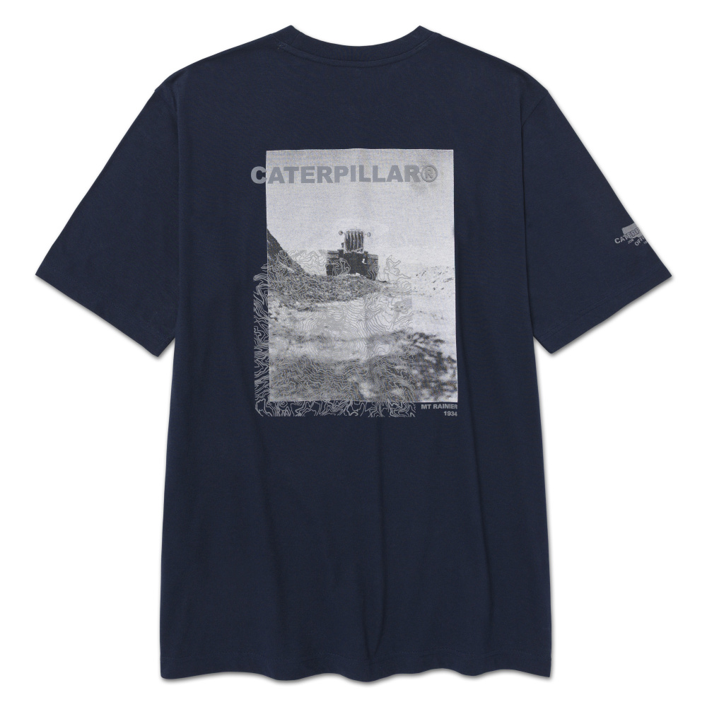 detail CATERPILLAR Graphic Tee sivé pánske tričko, pohodlné, moderné, krásna potlač CAT