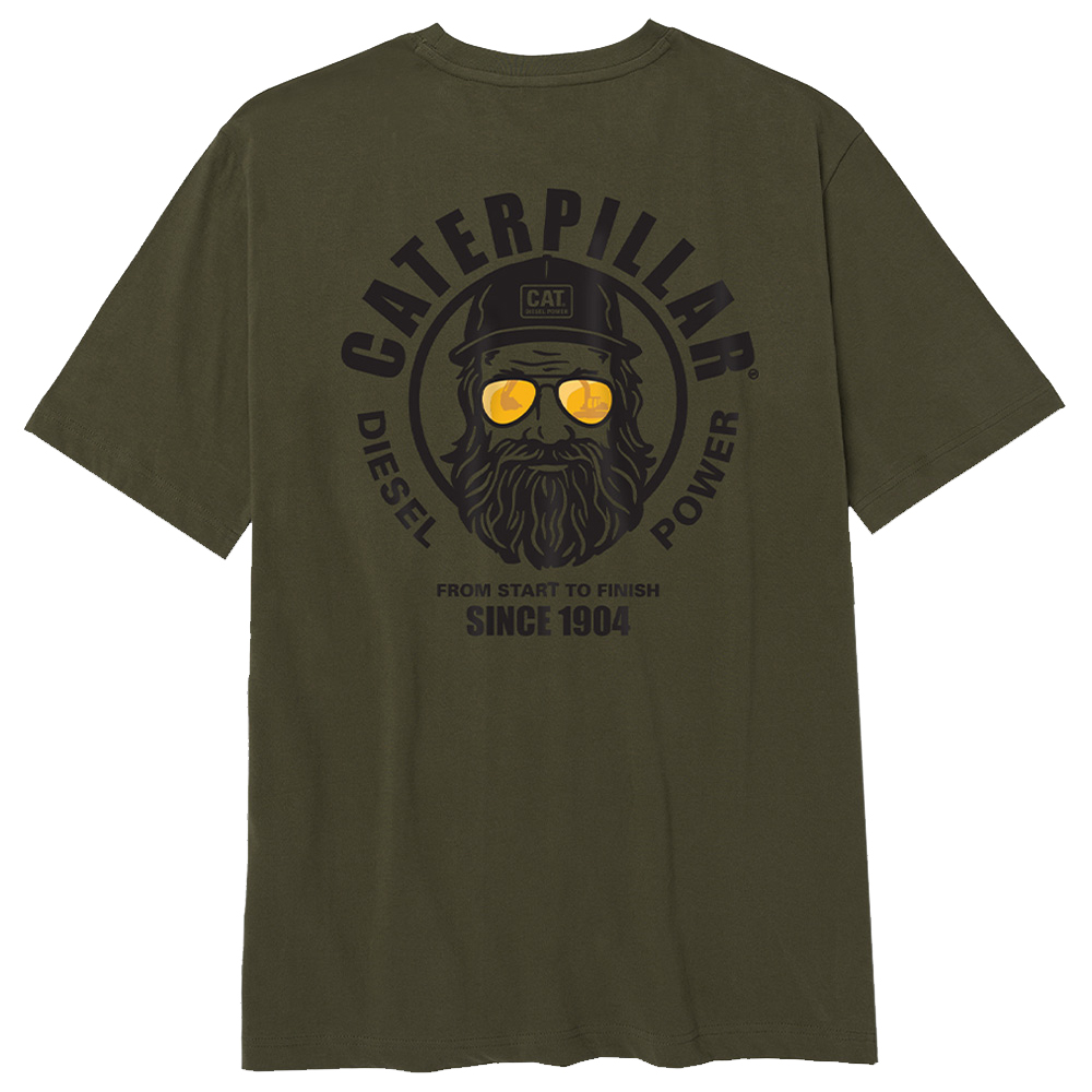 detail CATERPILLAR Graphic Men zelené pánske tričko, pohodlné, krásna potlač CAT