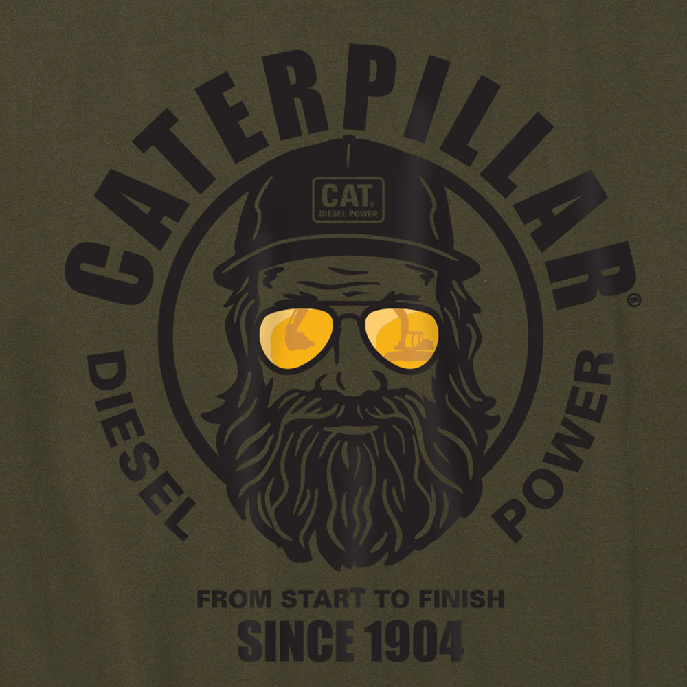 detail CATERPILLAR Graphic Men zelené pánske tričko, pohodlné, krásna potlač CAT