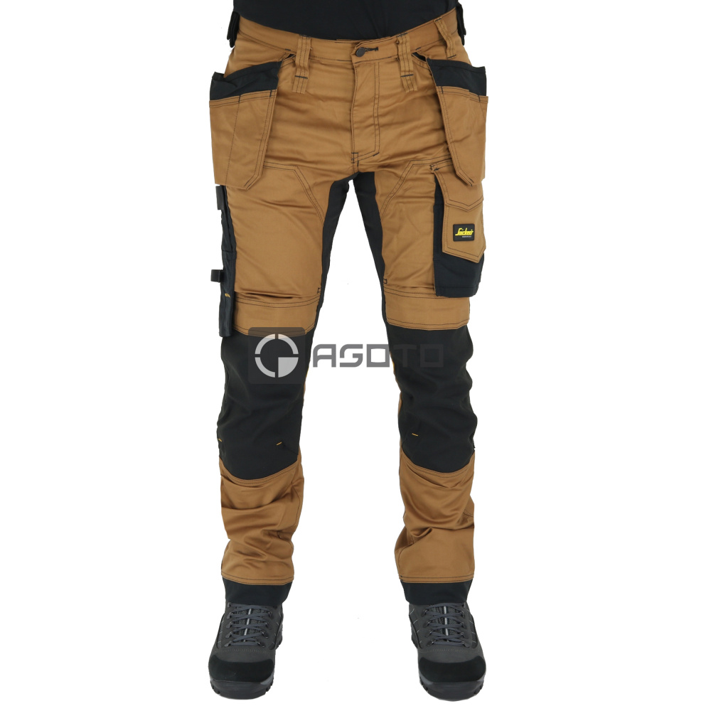 detail SNICKERS Allround Stretch Slim hnedé pánske profesionálne pracovné nohavice s vr