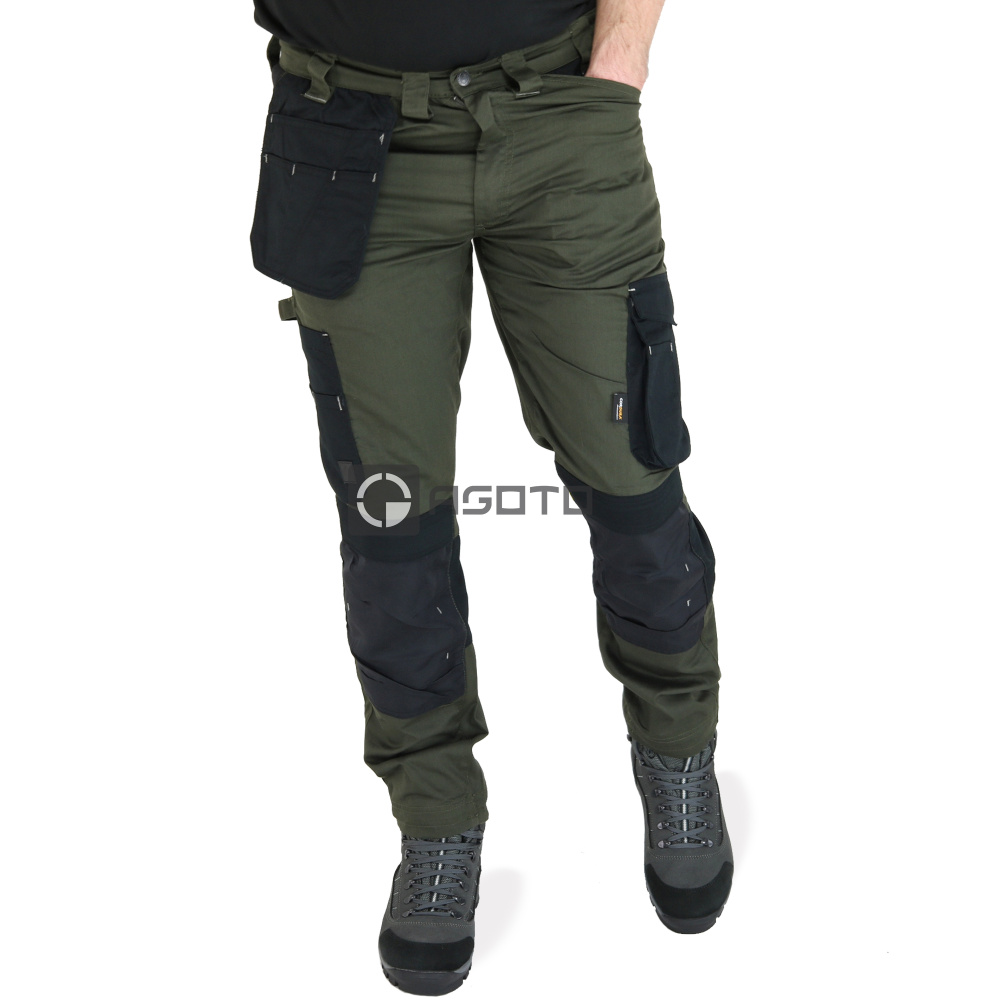 detail TOWORKFOR Holster olivové pánske ľahké pracovné nohavice s výstužou Cordura®