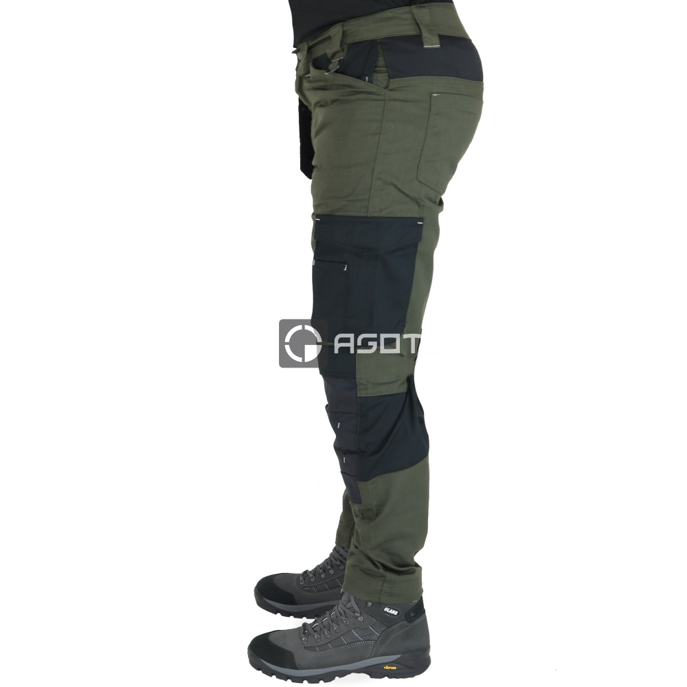 detail TOWORKFOR Holster olivové pánske ľahké pracovné nohavice s výstužou Cordura®