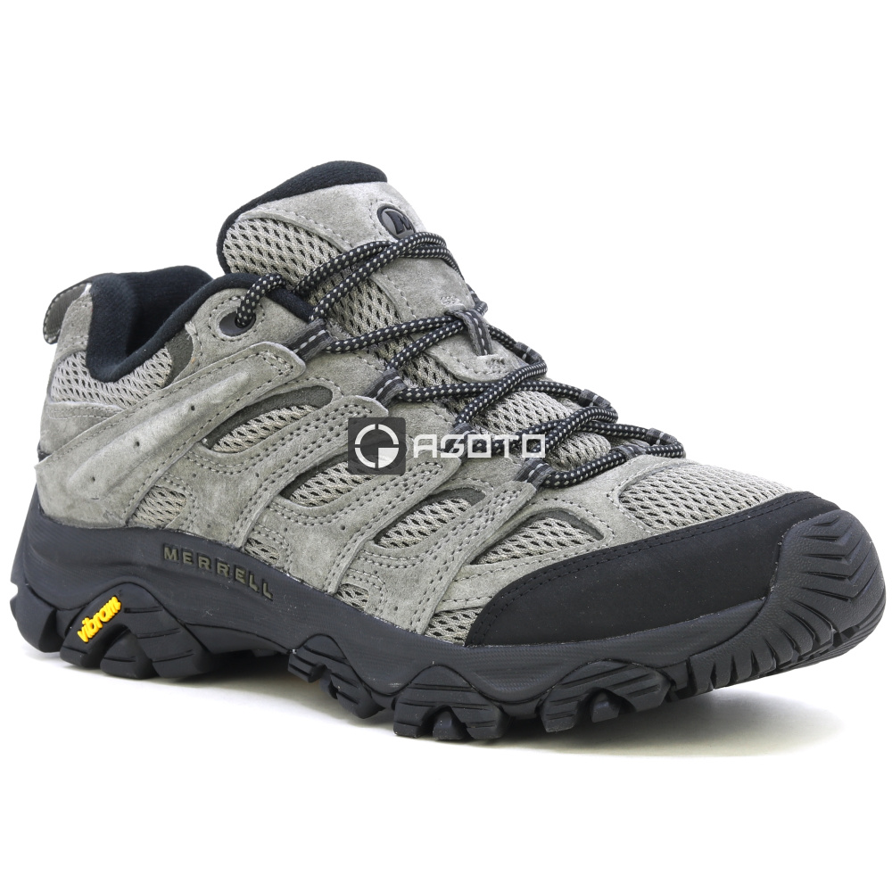 detail MERRELL MOAB 3 M Talus/Black sivá pánska kožená outdoorová obuv, pohodlná