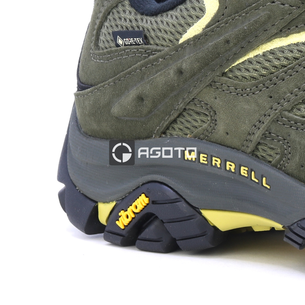 detail MERRELL Moab 3 GTX olivová pánska kožená outdoorová obuv, Gore-Tex® membrána