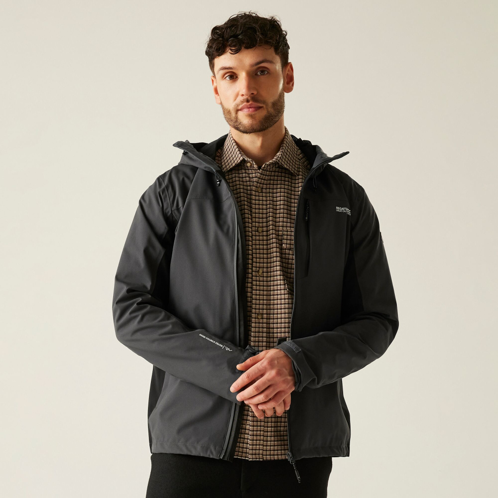 detail REGATTA Birchdale II sivá pánska outdoorová bunda s membránou Isotex, vodný stĺp