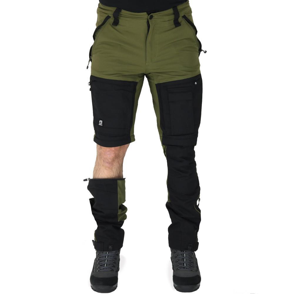 detail Asoto Vattern Zip-Off pánske olivové outdoorové nohavice DWR s odopínacími nohav