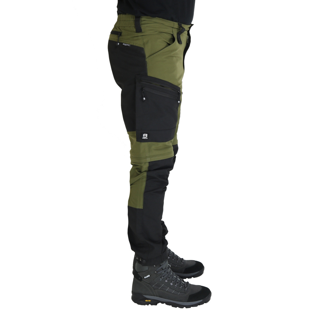 detail Asoto Vild Zip-Off pánske olivové profesionálne outdoorové nohavice DWR, odopína