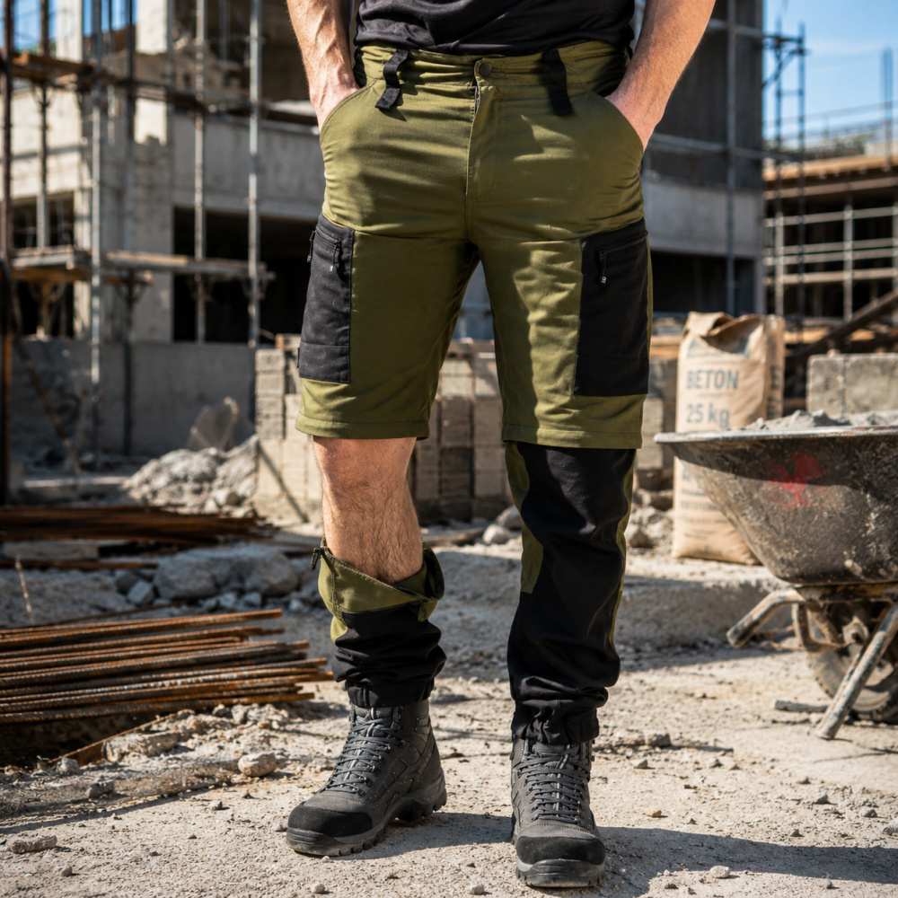 detail Asoto Vild Zip-Off pánske olivové profesionálne outdoorové nohavice DWR, odopína