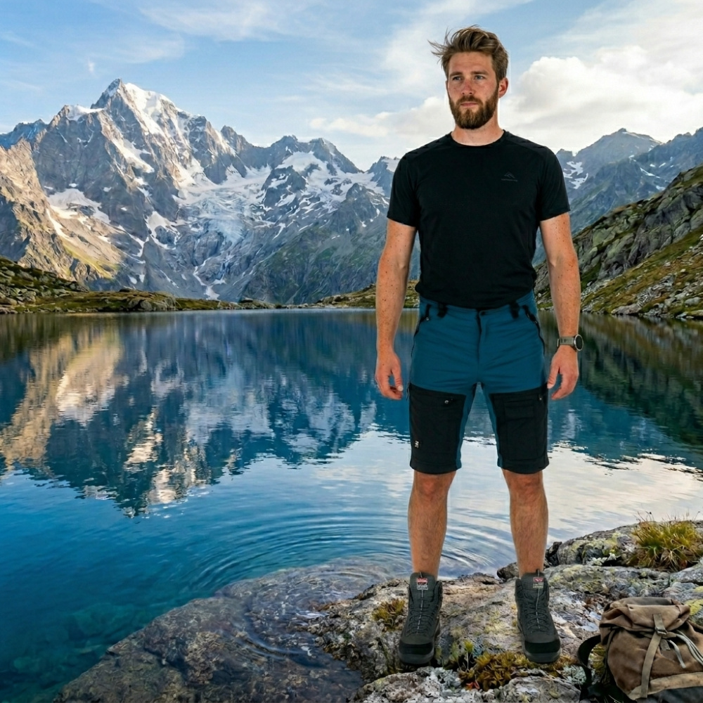 detail Asoto Vattern Zip-Off pánske modré profesionálne outdoorové nohavice DWR 2v1