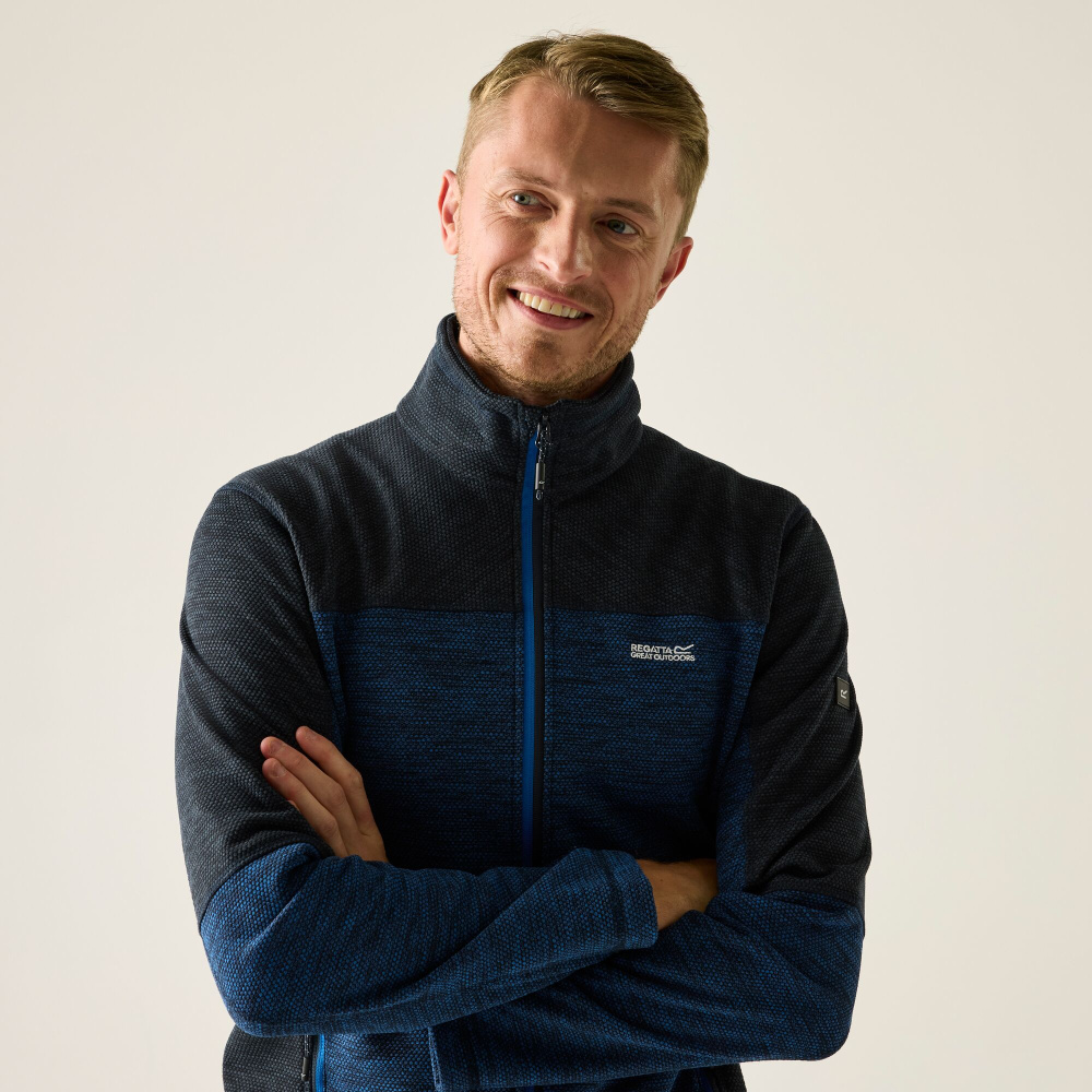 detail REGATTA Highton F/Z Midlayer modrá pánska celoročná outdoorová mikina