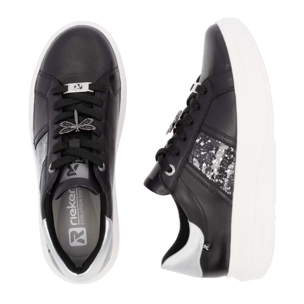 detail RIEKER Revolution W1202-00 černé dámské kožené tenisky