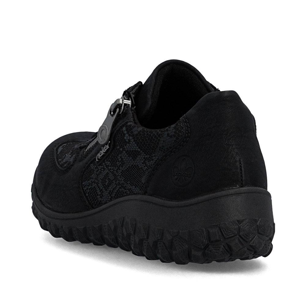 detail RIEKER 59501-00 čierne dámske moderné a pohodlné poltopánky so vzorom