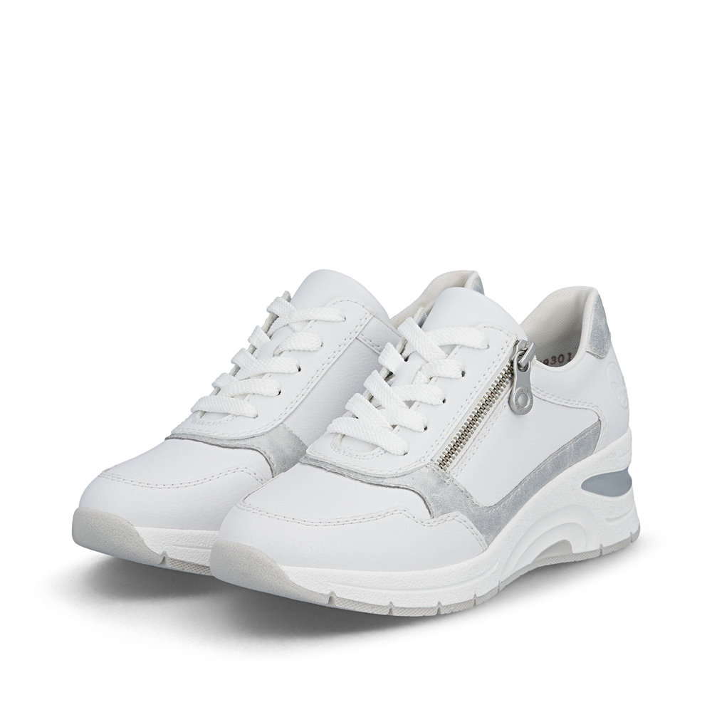 detail RIEKER N9301-80 biele dámske kožené tenisky s technológiou Antistress