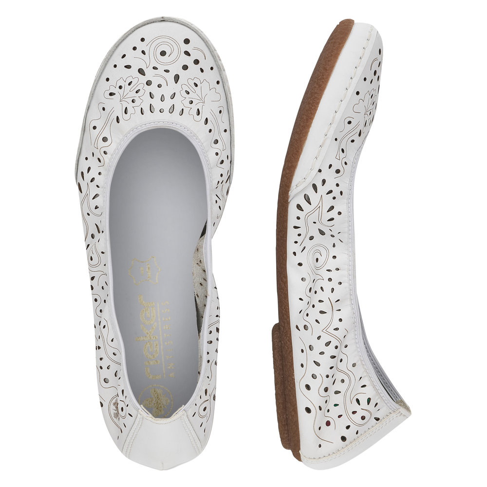 detail RIEKER 41460-80 biele dámske kožené baleríny