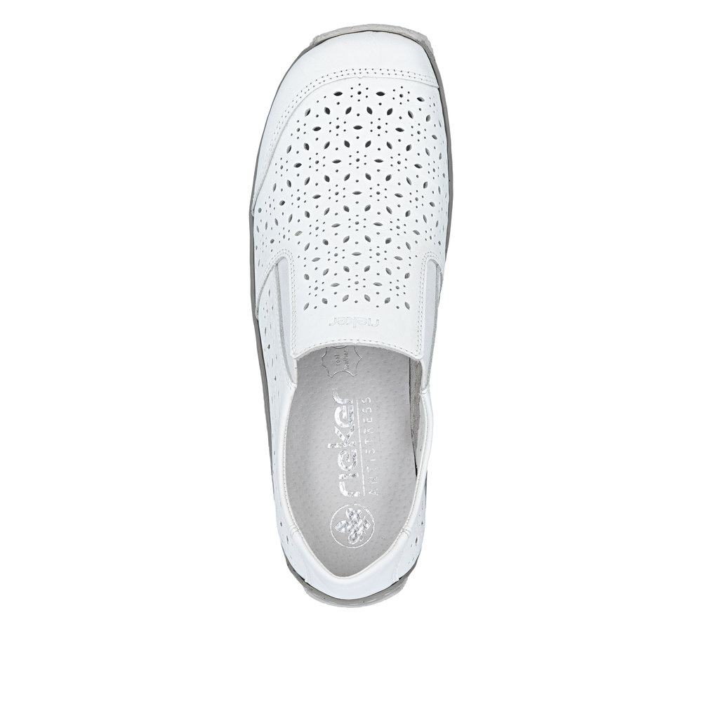 detail RIEKER L1756-80 biela dámska poltopánka, prírodná koža, Antistress podrážka