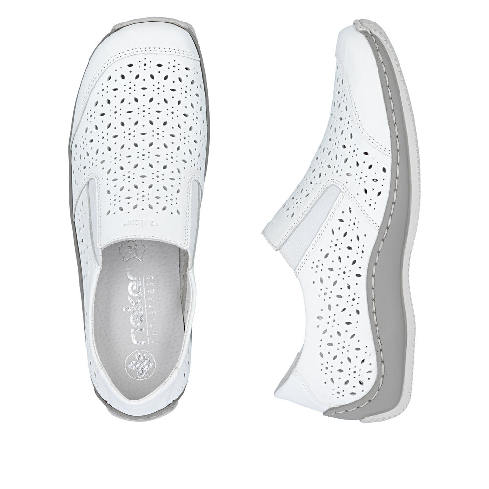 detail RIEKER L1756-80 biela dámska poltopánka, prírodná koža, Antistress podrážka