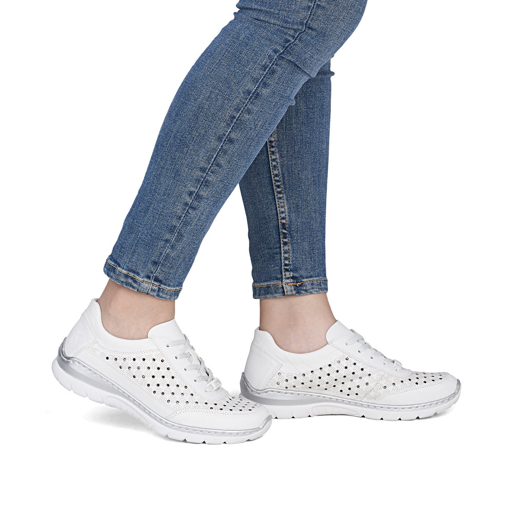 detail RIEKER L3217-80 biele dámske kožené tenisky, priedušné, Antistress podrážka