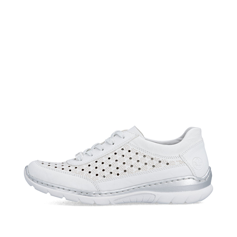 detail RIEKER L3217-80 biele dámske kožené tenisky, priedušné, Antistress podrážka