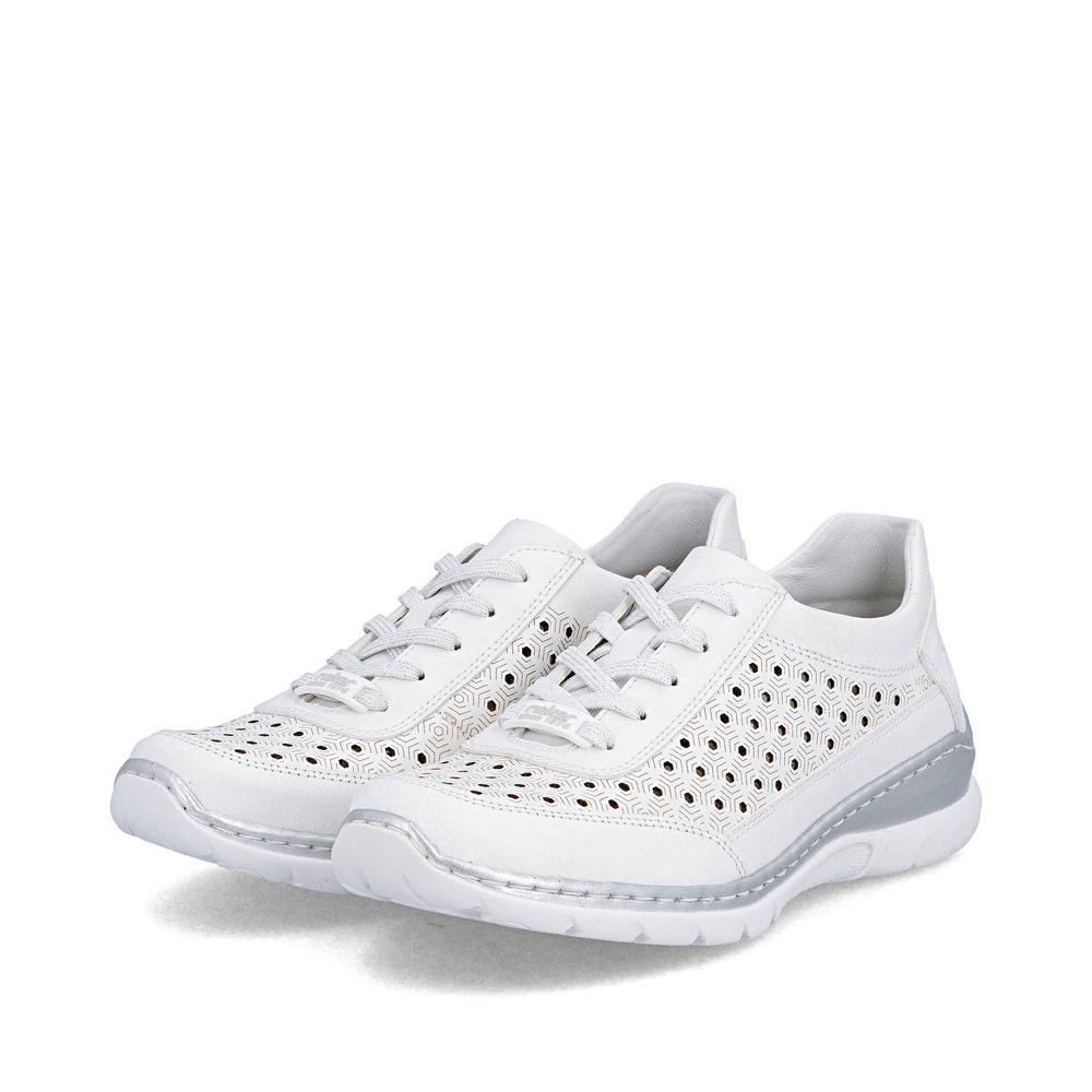 detail RIEKER L3217-80 biele dámske kožené tenisky, priedušné, Antistress podrážka