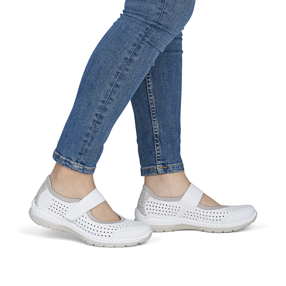 detail RIEKER L32B5-82 biele dámske letné poltopánky, priedušné, Antistress podrážka