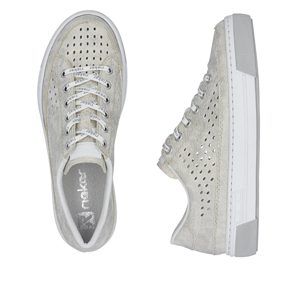 detail RIEKER L8849-60 béžové dámske letné kožené tenisky, priedušné, moderný vzhľad