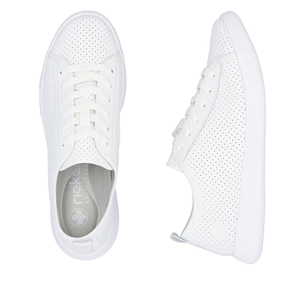 detail RIEKER 45602-80 biele dámske kožené letné tenisky, priedušné, Antistress podrážk
