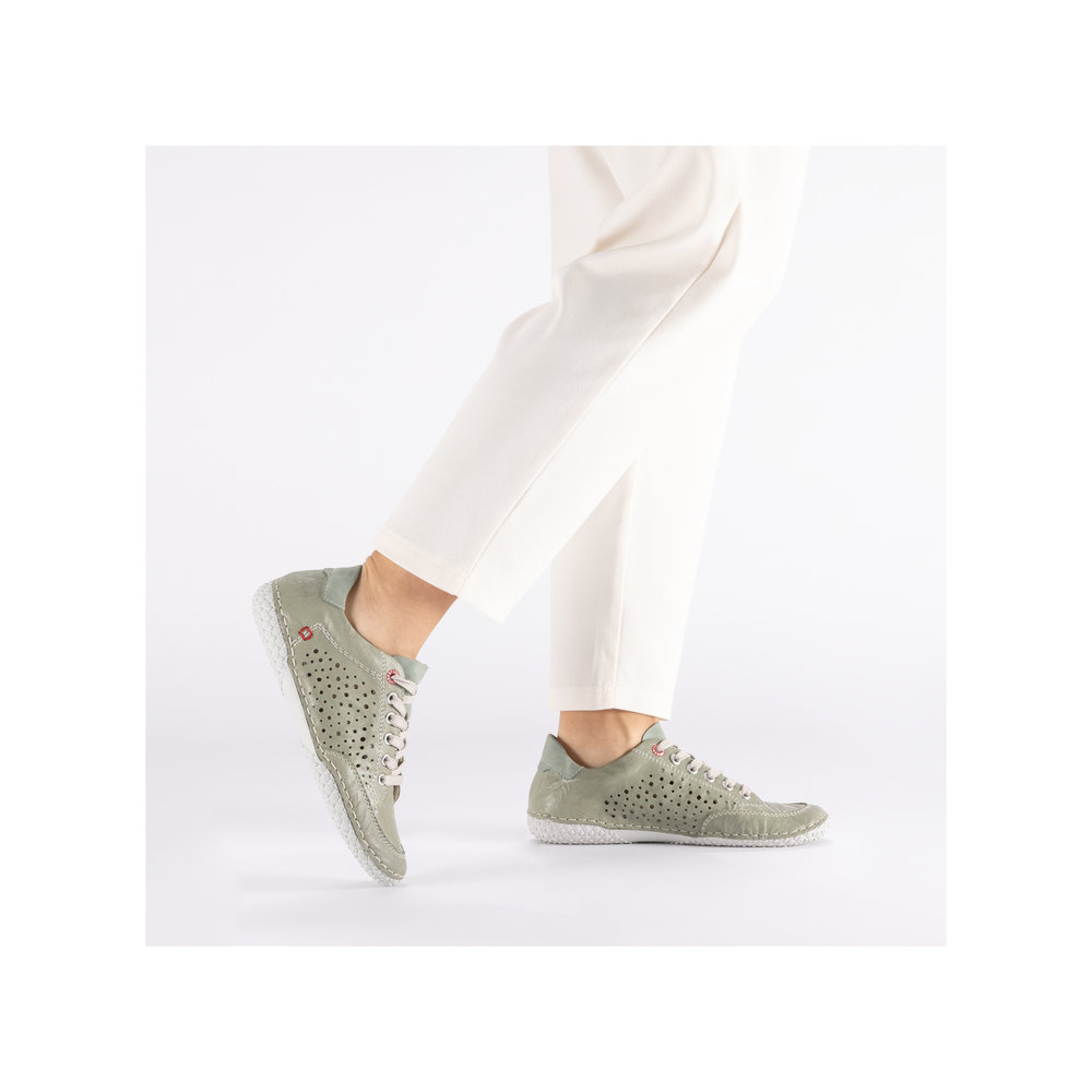 detail RIEKER 43651-52 zelené dámske letné kožené priedušné tenisky, Antistress