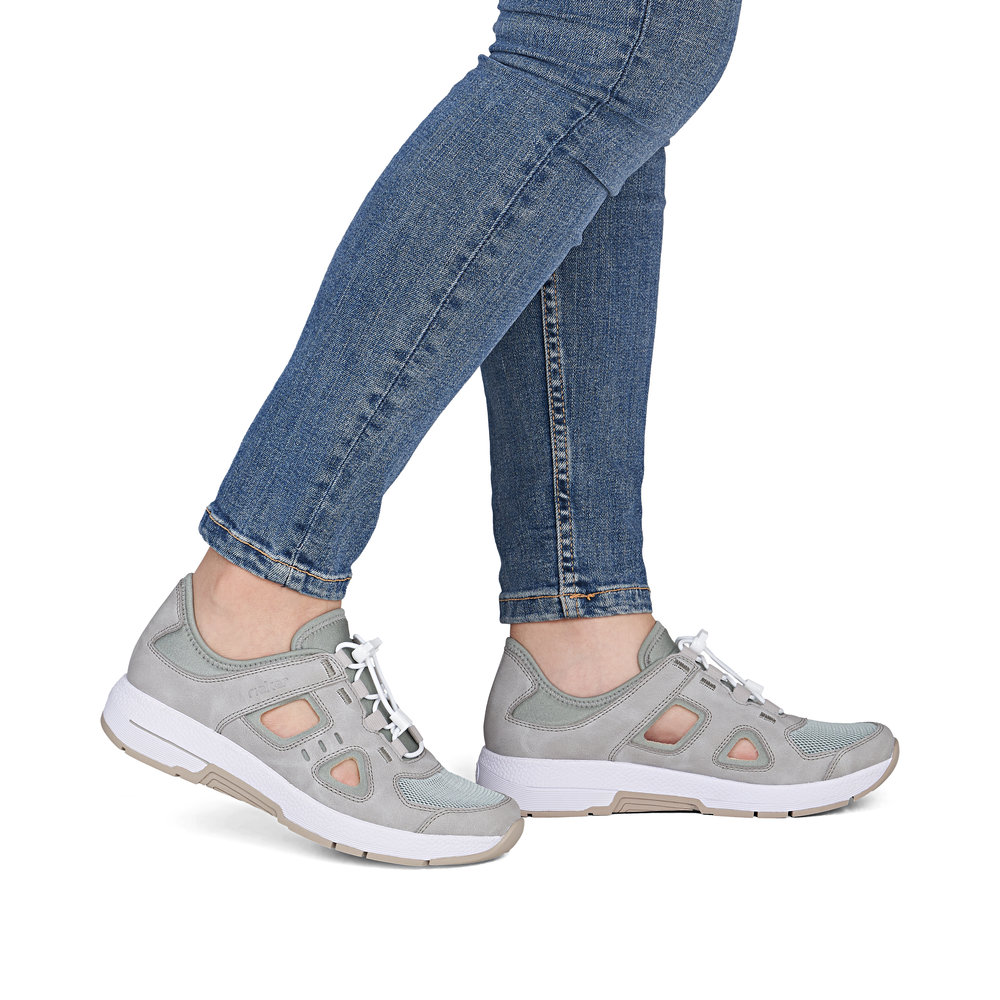 detail RIEKER N8456-40 zelené dámske kožené pohodlné tenisky s podrážkou Antistress