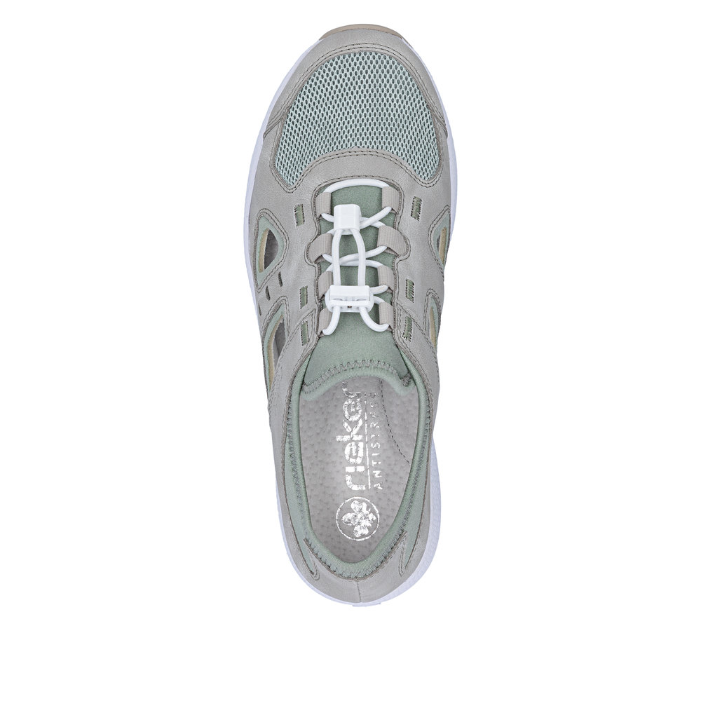 detail RIEKER N8456-40 zelené dámske kožené pohodlné tenisky s podrážkou Antistress