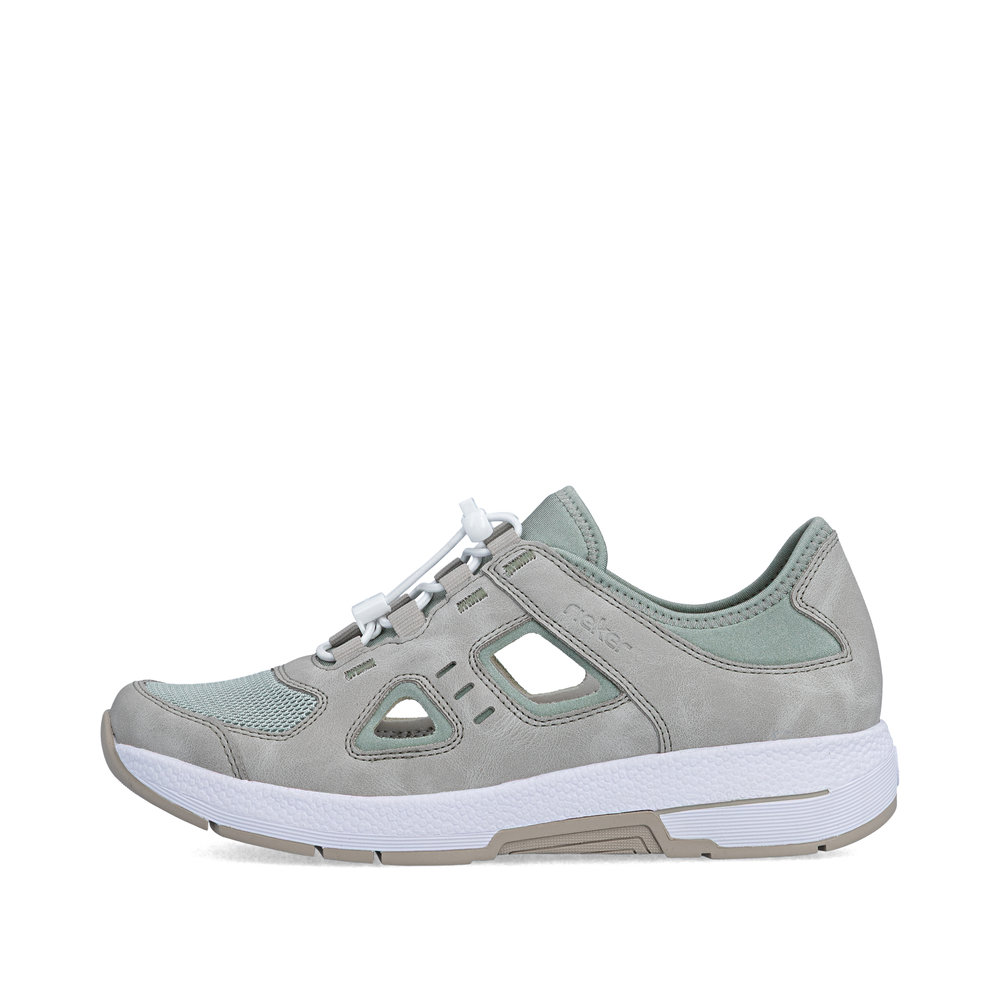 detail RIEKER N8456-40 zelené dámske kožené pohodlné tenisky s podrážkou Antistress