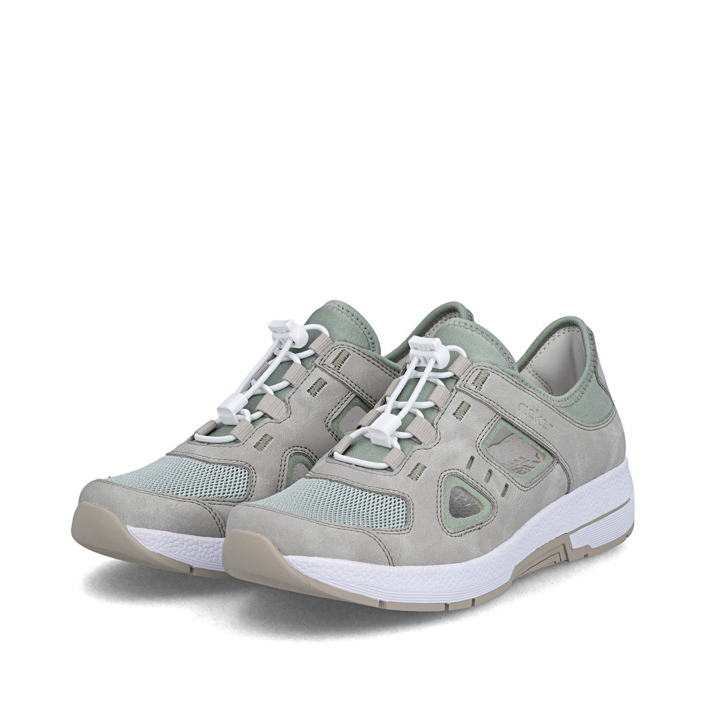 detail RIEKER N8456-40 zelené dámske kožené pohodlné tenisky s podrážkou Antistress