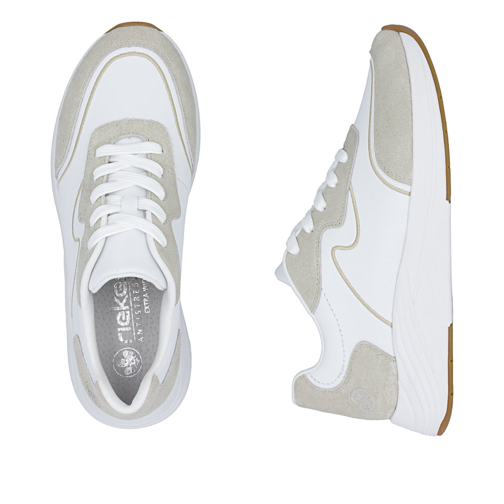 detail RIEKER N8503-81 biele dámske moderné kožené tenisky, Antistress podrážka