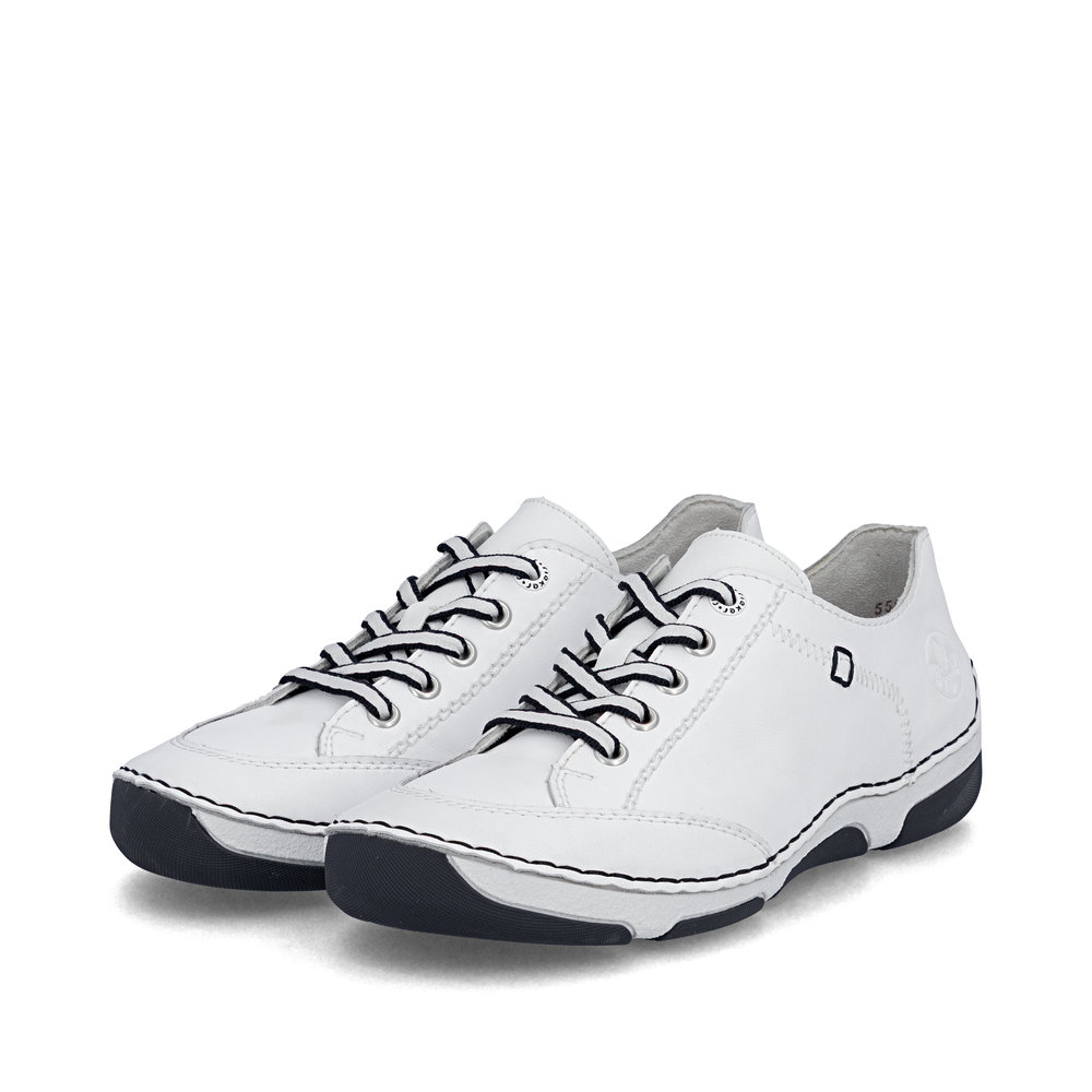 detail RIEKER 55901-80 biele dámske kožené tenisky, moderný dizajn, Antistress podrážka