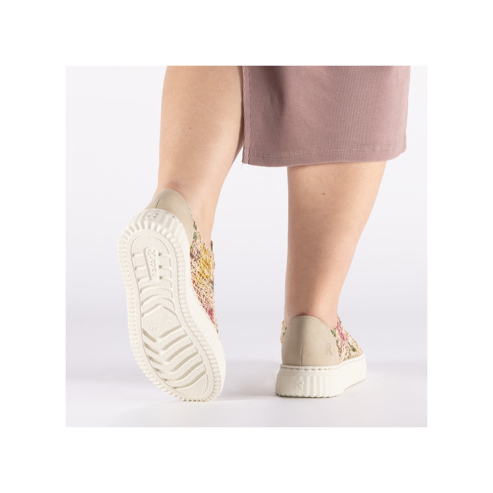 detail RIEKER N9919-91 dámske béžové módne tenisky so vzorom, priedušný materiál