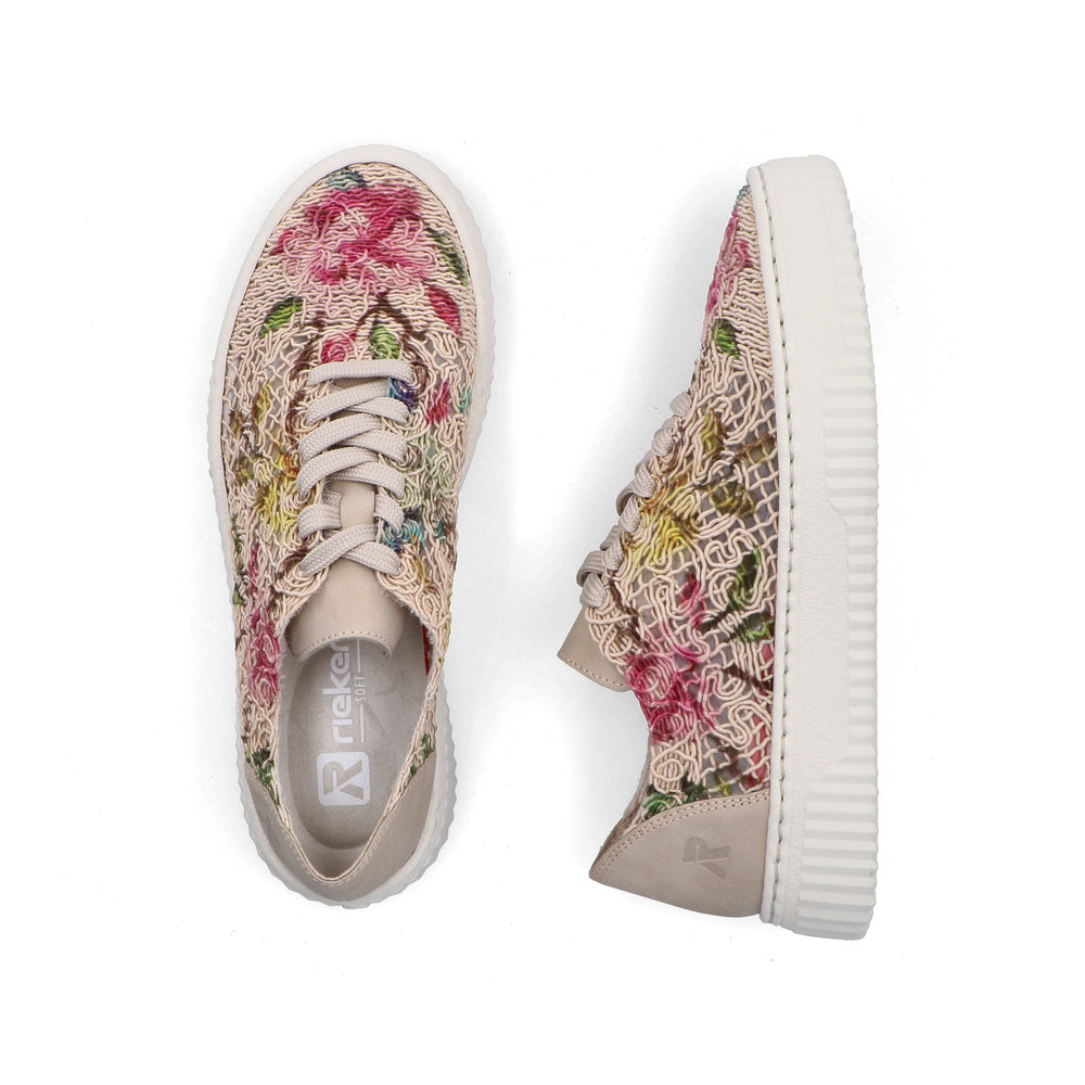 detail RIEKER N9919-91 dámske béžové módne tenisky so vzorom, priedušný materiál