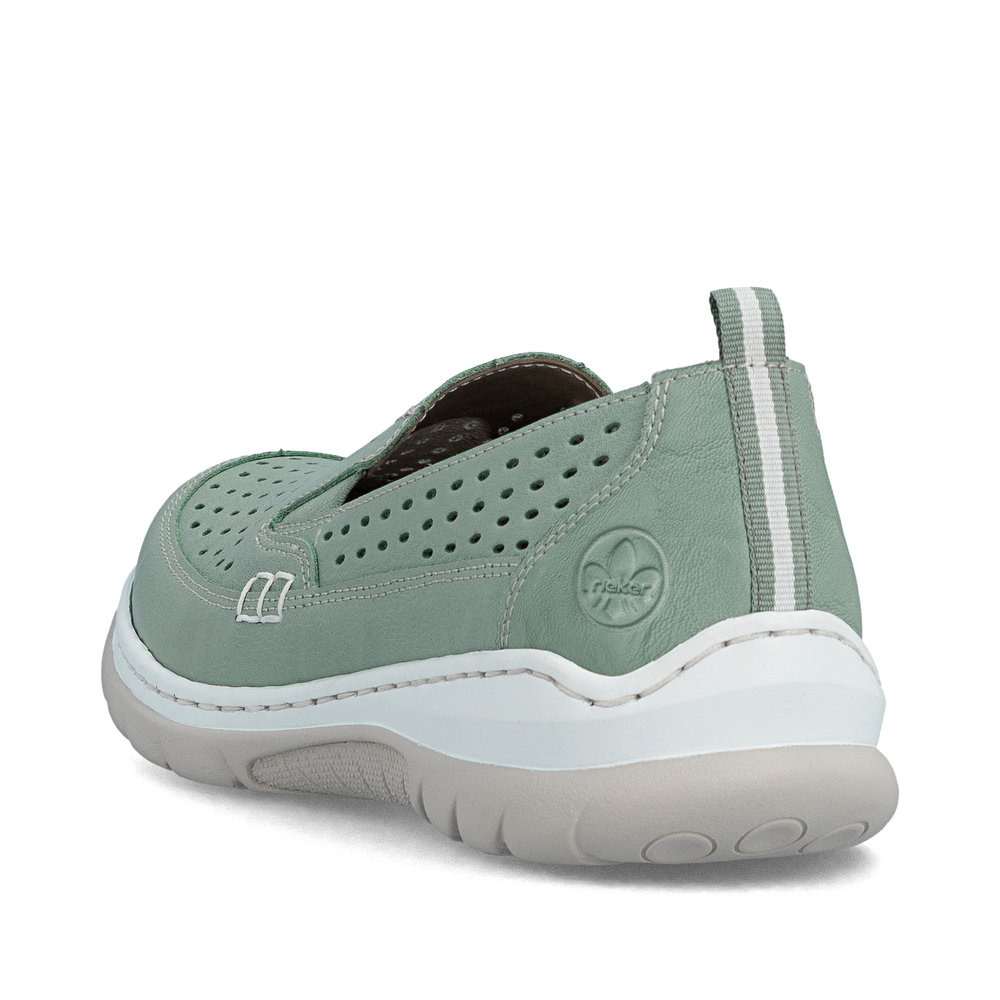 detail RIEKER L32F4-52 zelené dámske kožené letné mokasíny s podrážkou Antistress