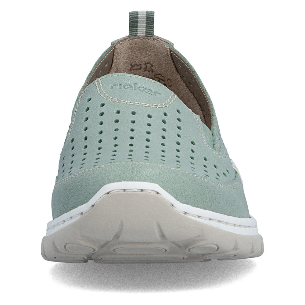 detail RIEKER L32F4-52 zelené dámske kožené letné mokasíny s podrážkou Antistress