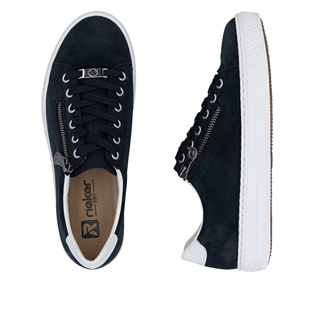 detail Rieker L59L1-15 modré dámske kožené tenisky, moderný vzhľad, pohodlné