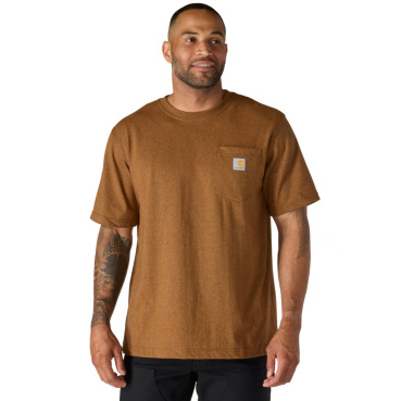 CARHARTT Pocket hnedé pánske bavlnené tričko, voľný moderný strih, ikonická znač